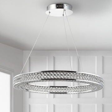 Benton 24.7" Round Integrated LED Crystal/Metal Pendant - JONATHAN Y